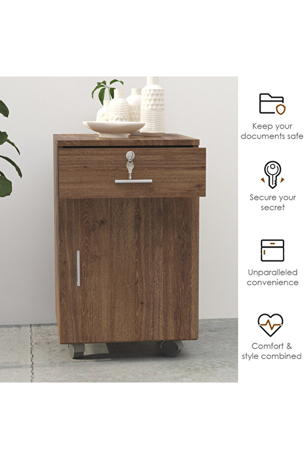 1D1D Pedestal Mobile Drawers,1 Drawer Rolling File Cabinet with Lock, Mobile File Storage_Brown - 3