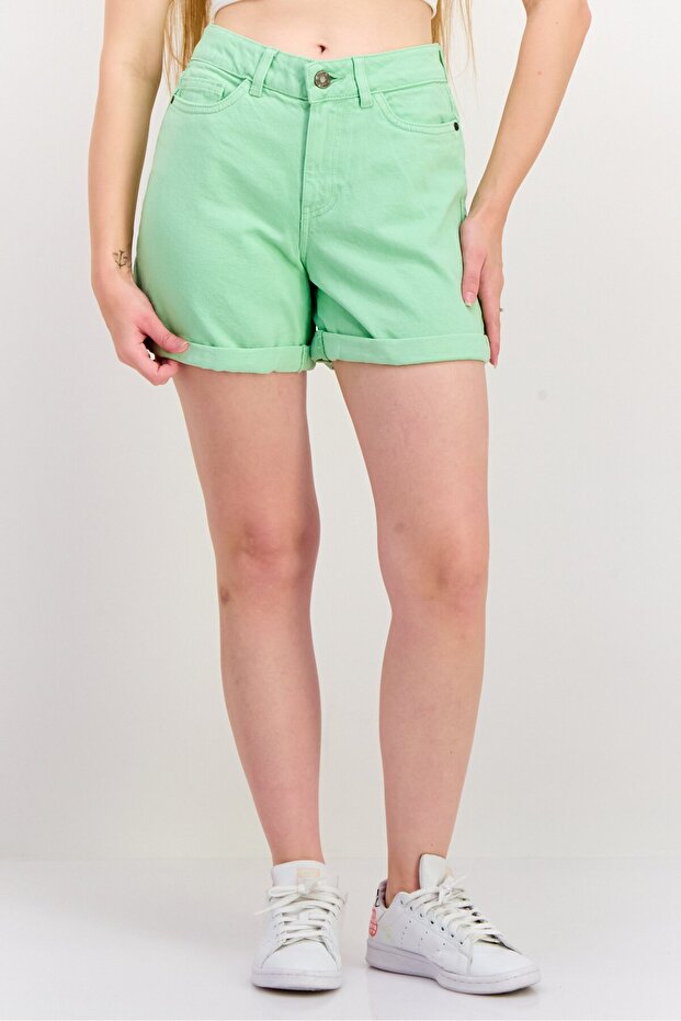Women Regular Fit Plain Denim Shorts, Mint Green