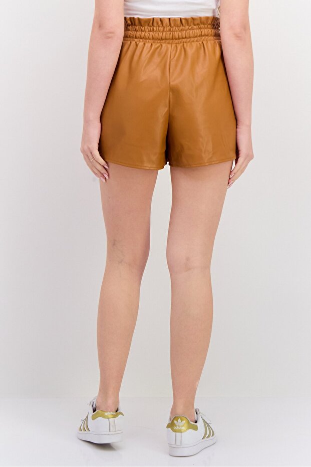 Women Solid Basic Shorts, Brown - 3