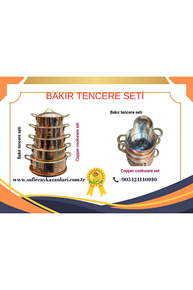 Bakır Tencere Seti Özel Dövme Bakır Beşli Tencere Takımı Bakır Tencere Sarı kalaylı - 8