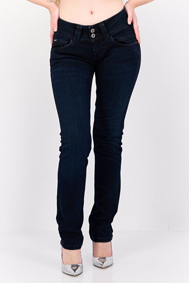 Women Straight Fit Solid Stretchable Jeans, Navy