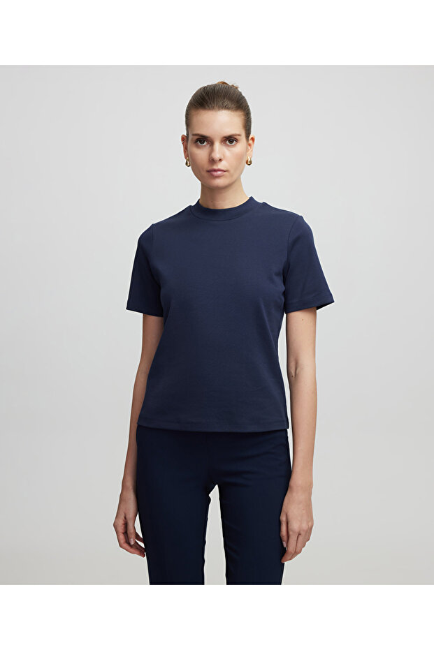 Dik yaka basic tişört - 1