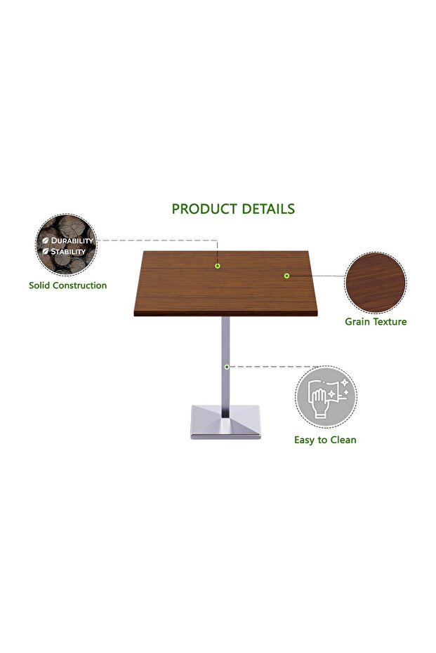 Bar Table Square Base 4 Seater Cocktail Bistro Table for Pub_Dark Walnut - 2