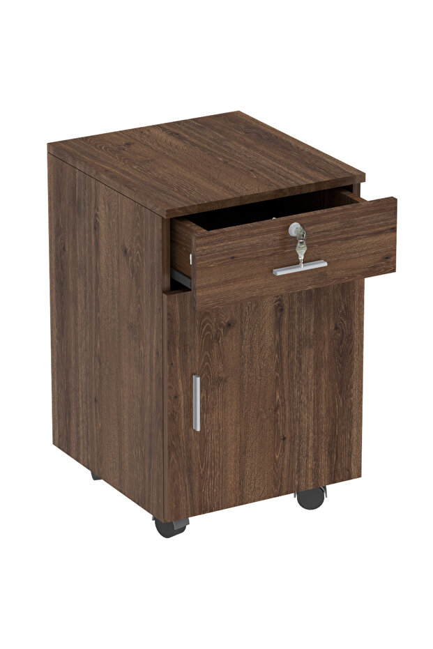 1D1D Pedestal Mobile Drawers,1 Drawer Rolling File Cabinet with Lock, Mobile File Storage_Brown - 1