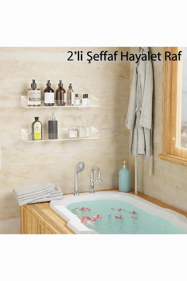 2 Adet Hayalet Raf Kolay Kurulum | Kendiliğinden Yapışkanlı Vida 40 cm - 1