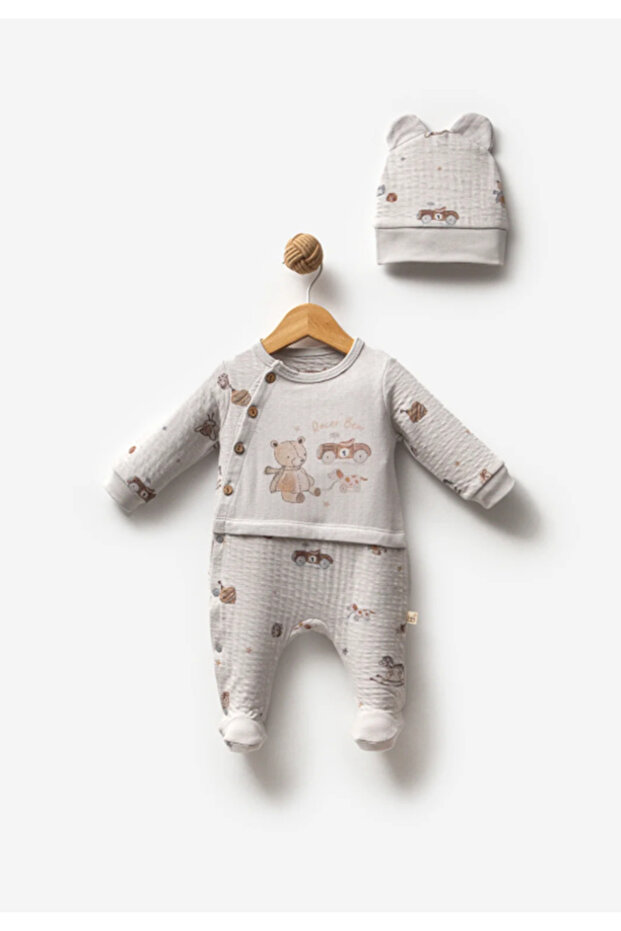 Şapkalı Önden Düğmeli Tulum - 1