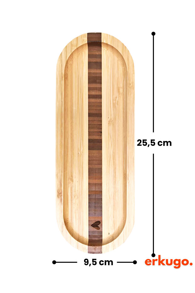 2 Adet Bambu Kalp Desenli Oval Servis Tabağı, Sunum Tabağı (25,5 X 9,5 Cm ) - 6