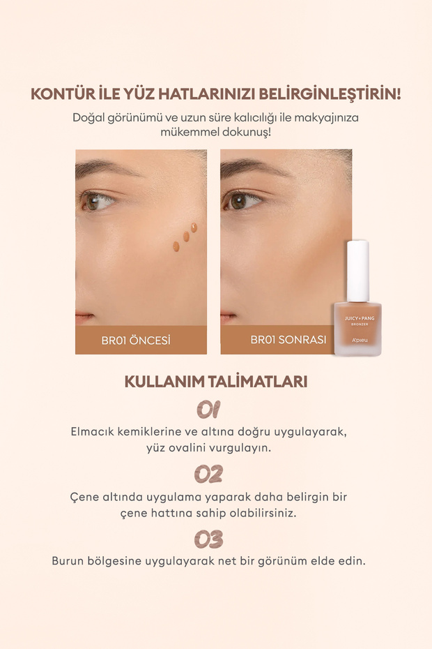 Kolay Uygulanılabilen, Kalıcı, Doğal Görünüm Sunan Likit Bronzer Juicy-pang Water Bronzer (BR01) - 4