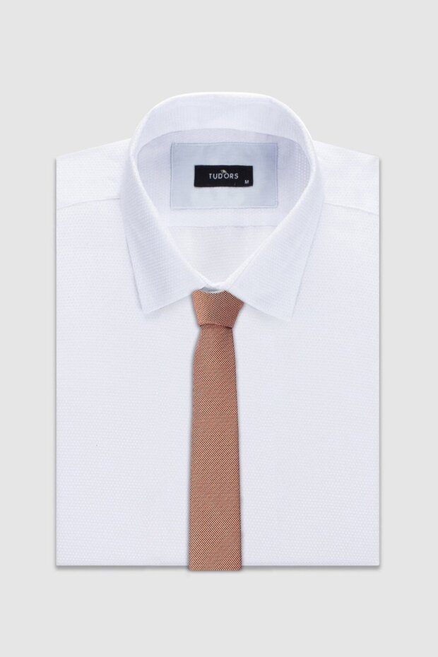 Self-Patterned Plain Men's Gold Tie - 4