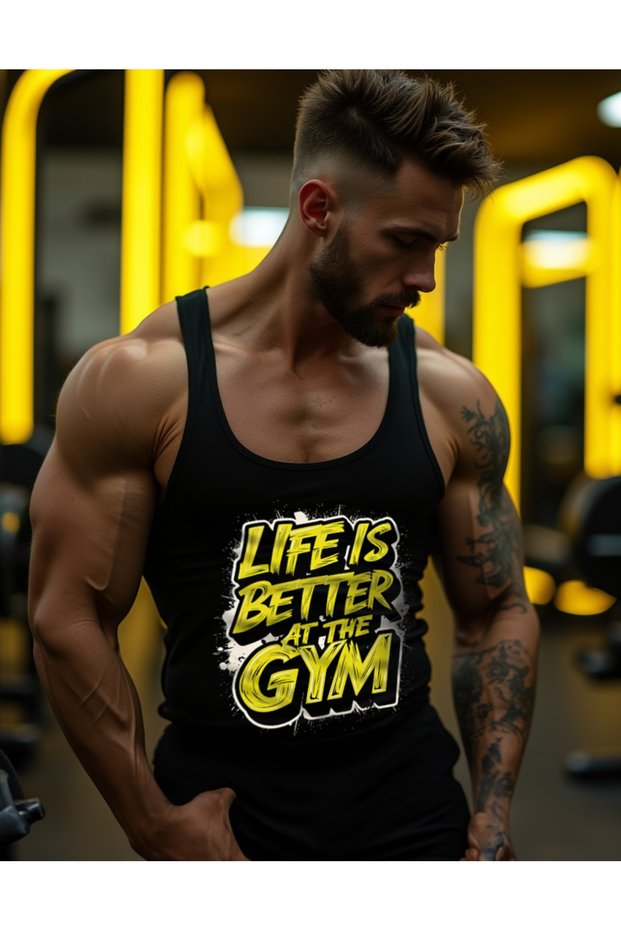 Life Fitness Gym Tank Top Sportsman's Singlet Black