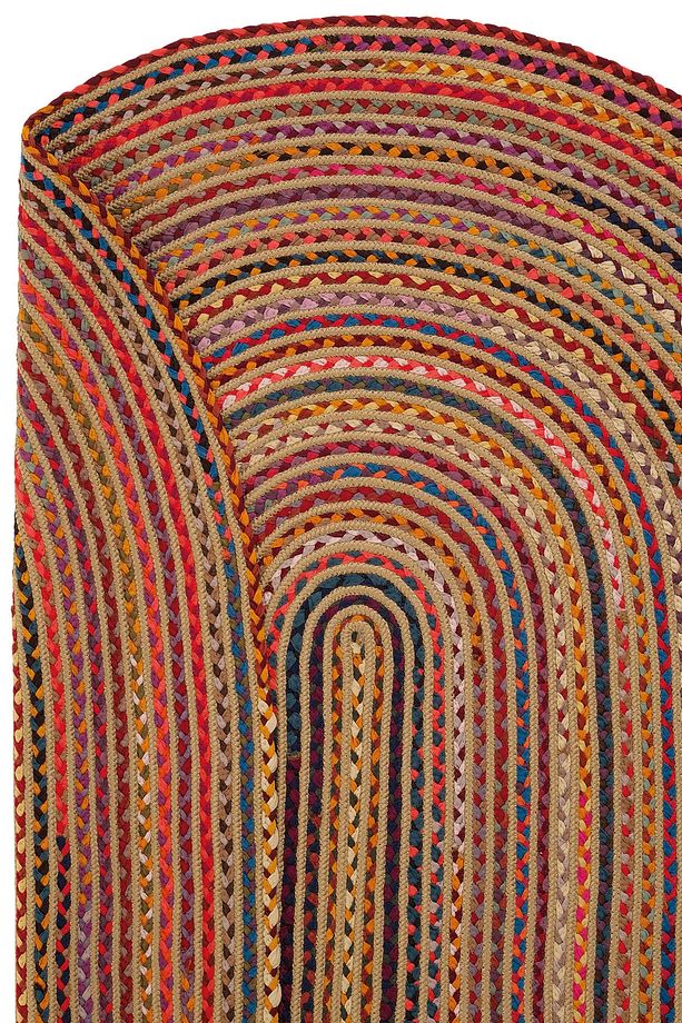 Milda 120 Multi Jüt Hasırlı El Örgüsü Çift Taraflı Kilim Renkli Oval Jüt Halı - 3
