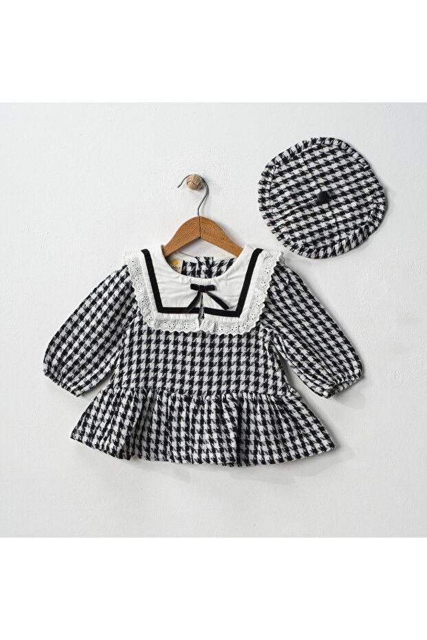 Tweed Fabric Vintage Dress with Painter Hat