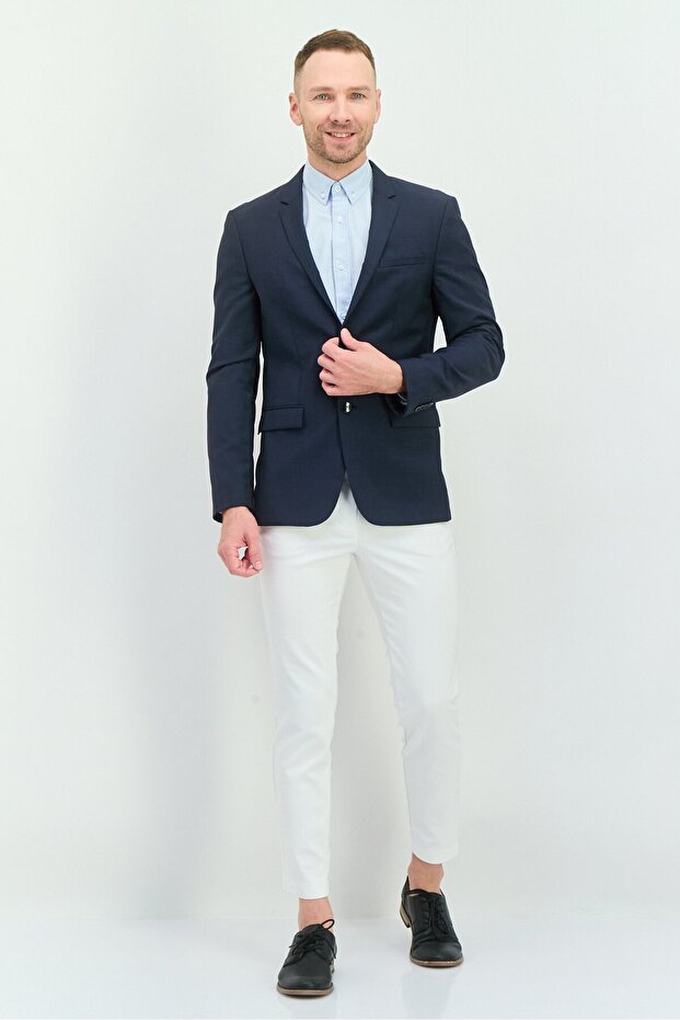 سترة رسمية سادة ملائمة للرجال، أزرق داكن - 4