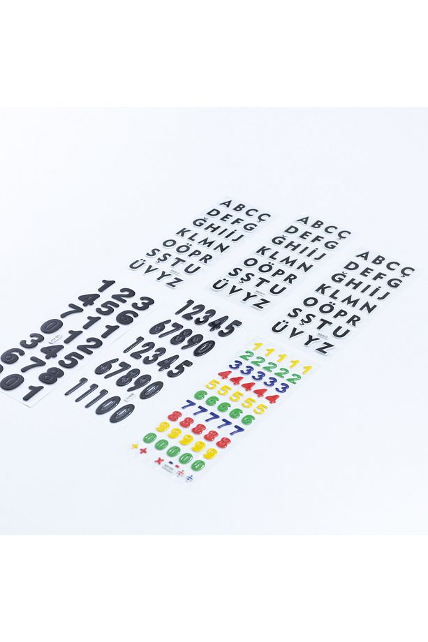 6 adet kabartmalı yapışkan sticker, alfabe ve rakamlar - 1