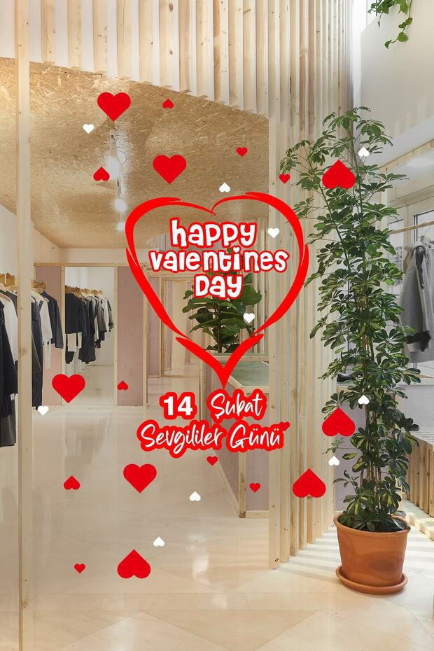 Happy Valentines Day February 14 Valentine's Day Glass Display Room Sticker 70 cm
