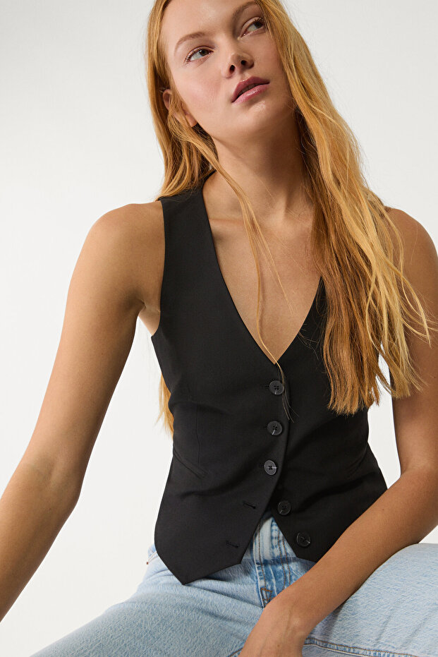 Düğmeli kısa yelek - 1