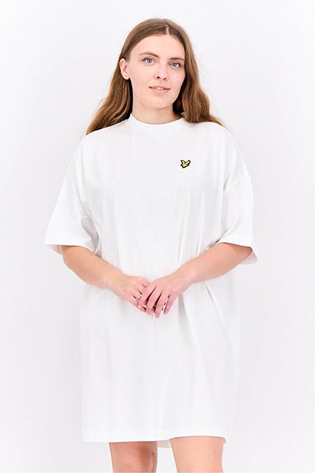 Women Embroidered Logo Mini Dress, White