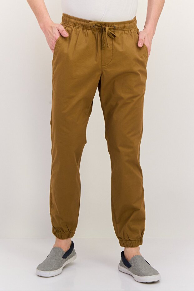 Men Regular Fit Solid Jogger Pants, Brown - 1