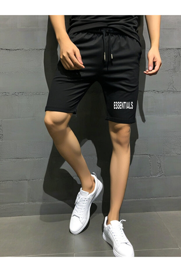 Erkek Siyah ESSANTIALS Slimfit Şort - 3