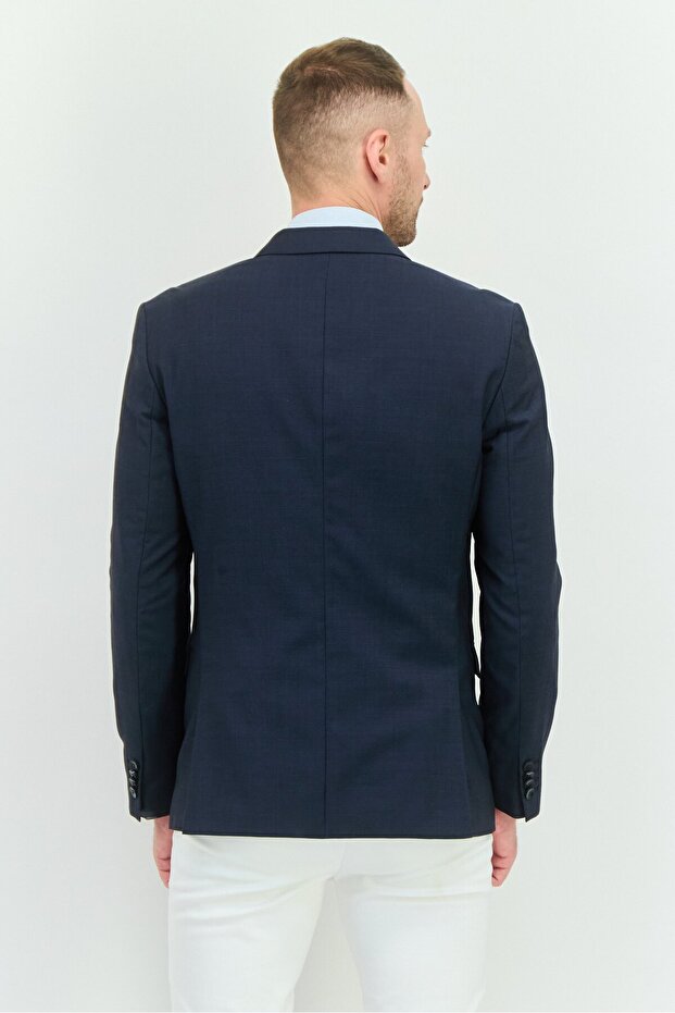 سترة رسمية سادة ملائمة للرجال، أزرق داكن - 3