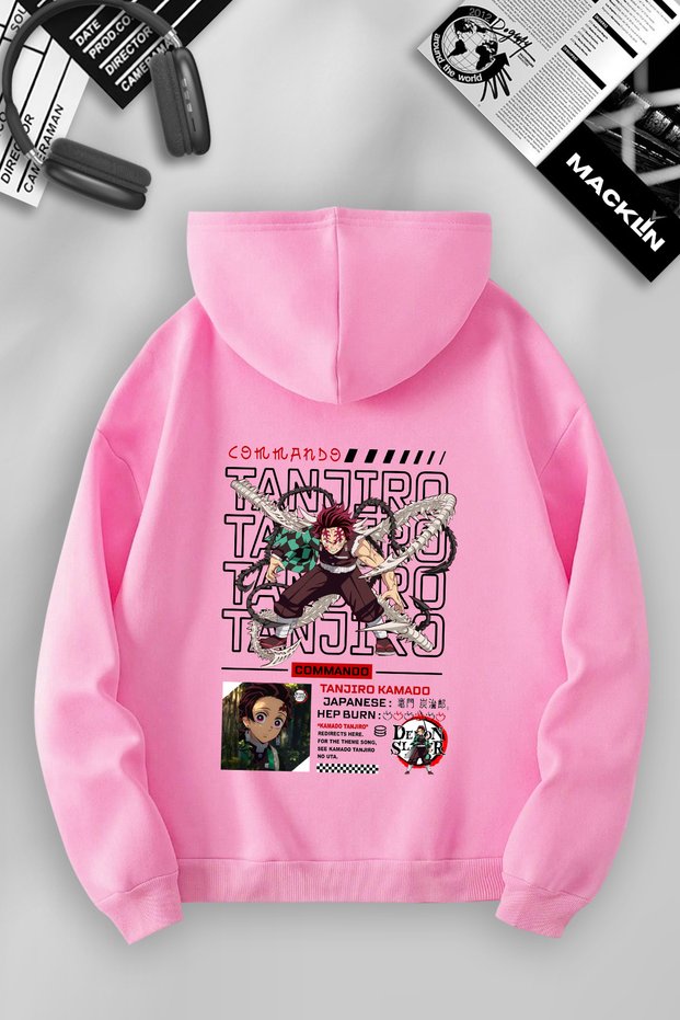 Unisex Women Men Demon Slayer Tanjiro Printed Hooded Basic Sweatshirt