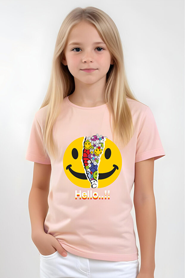 Emoji Printed Girls' Short Sleeve T-Shirt
