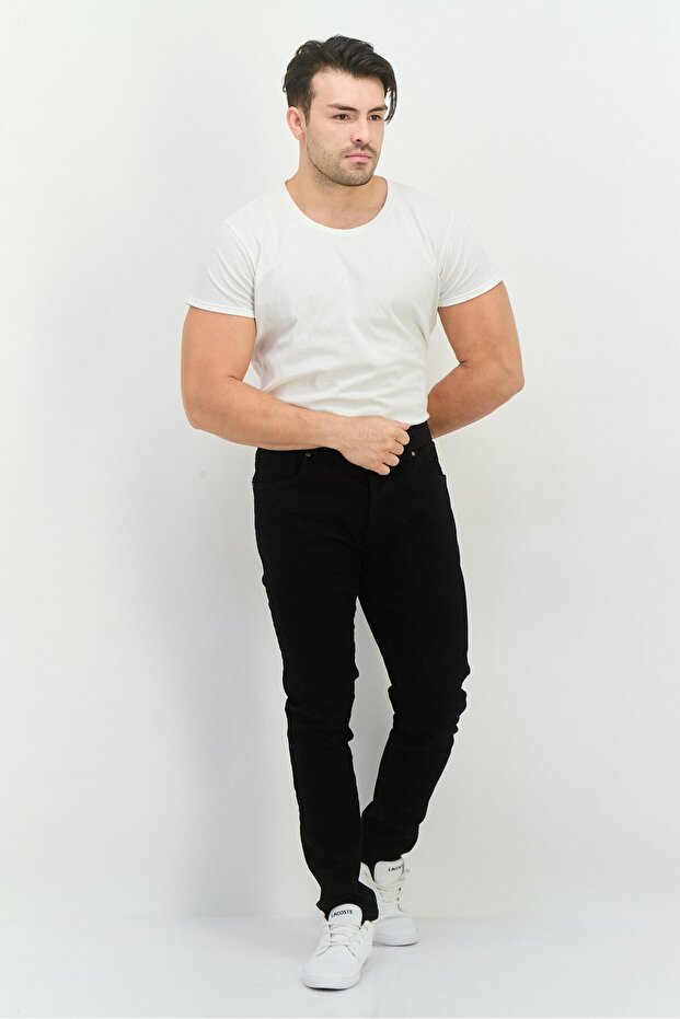 بنطال تشينو سادة بقصّة عادية للرجال، أسود - 4