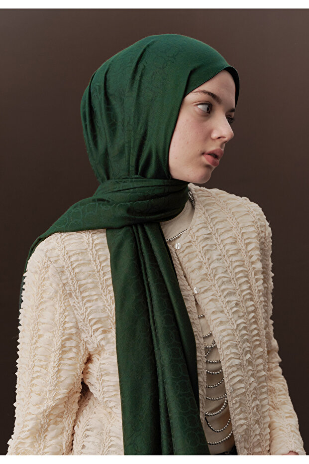 شال مستقيم زمردي فاخر - تصميم صوف - 1