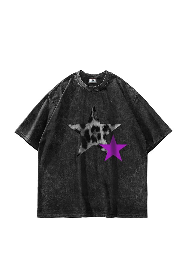 Y2k leopard starz "v2" Printed Oversized unisex washable black t-shirt