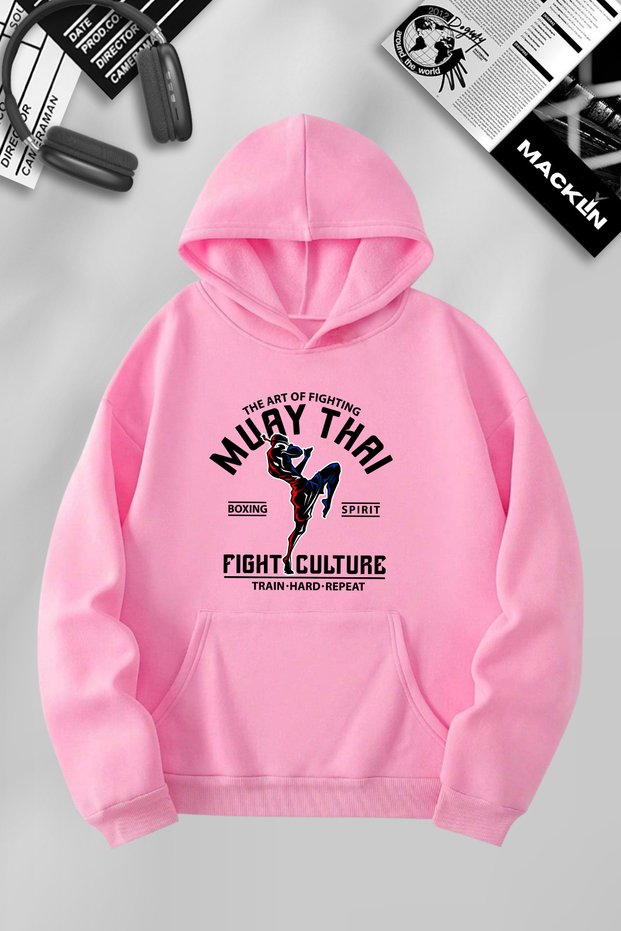 Unisex Women Men Muay Thai Printed Hooded Basic Sweatshirt