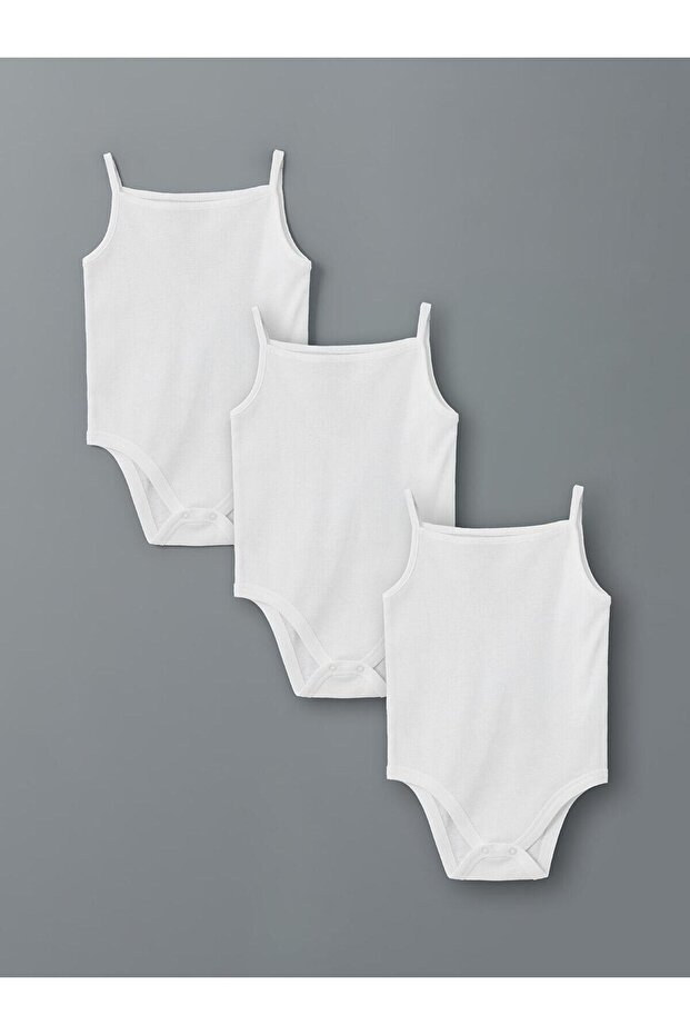 Lcw Baby Square Neck Strap Baby Girl Snap Body 3Pcs