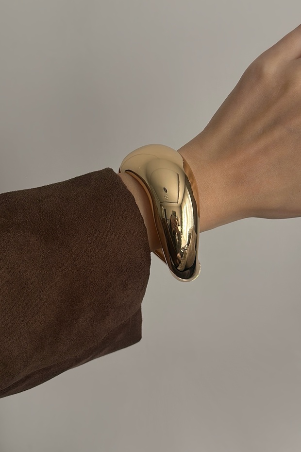 Çelik Kalın Dalgalı Kelepçe Bileklik - 2