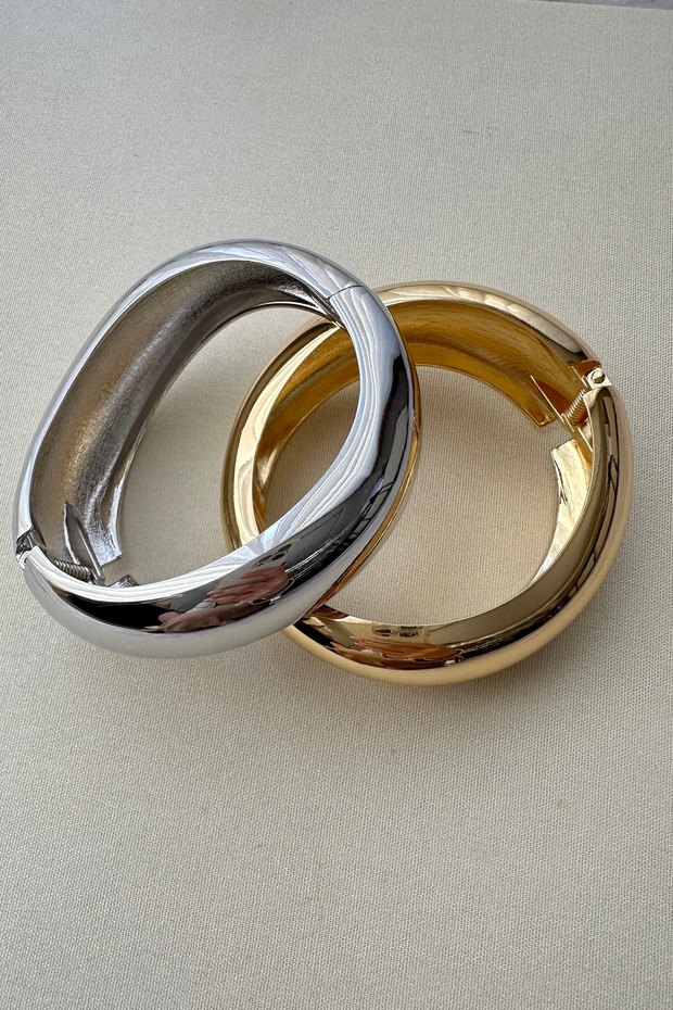 Çelik Kalın Dalgalı Kelepçe Bileklik - 4