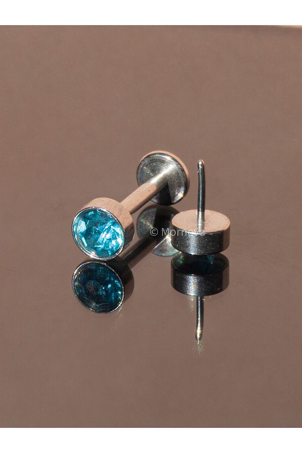 Vidasız Çelik Mavi Disk Taşlı Tragus Conch Helix Kıkırdak Kulak Piercingi (1 Adet) - 1