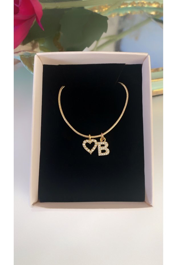 Asia by Leuvoie Zircon Stone B Letter Heart Necklace