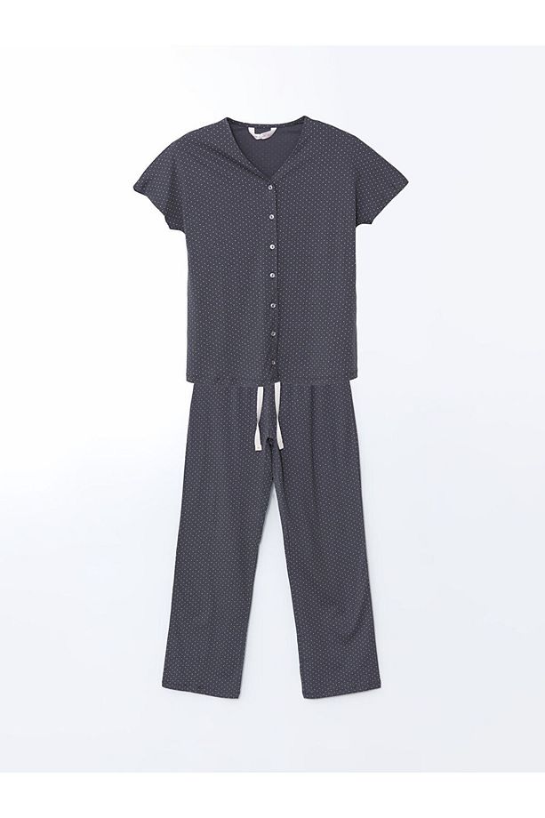 V Yaka Puantiyeli Hamile Pijama Takımı - 5