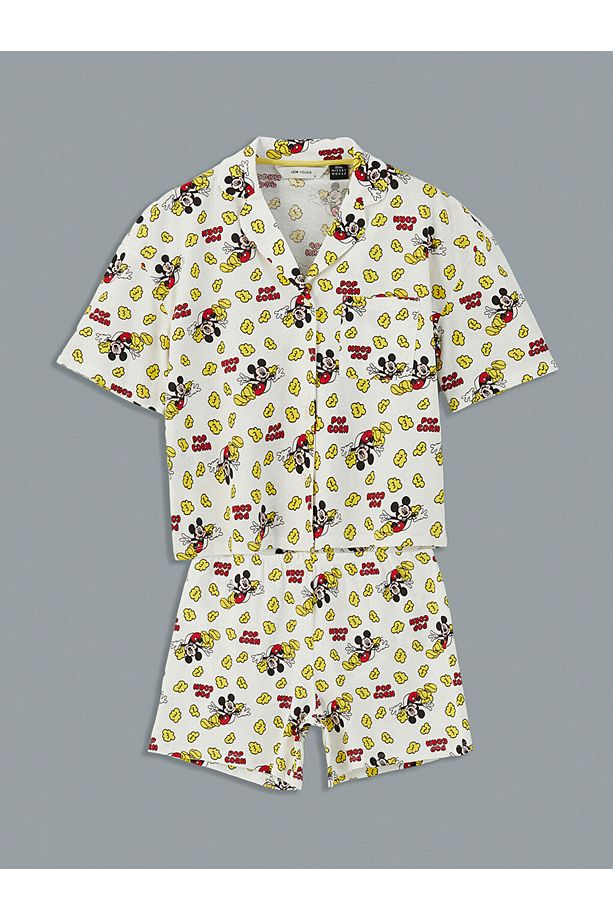 LCW Young Mickey Mouse Desenli Kadın Şortlu Pijama Takımı - 1