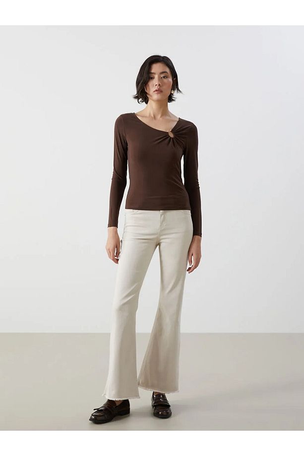 LCW Jeans Bej Mars Flare Kadın Jean Pantolon - 1