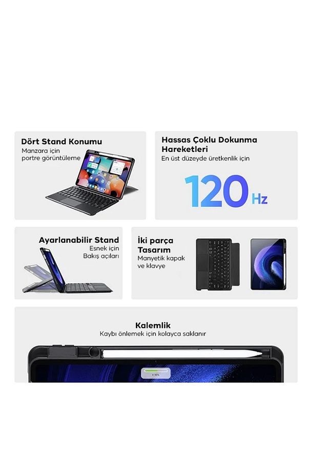 Xiaomi Pad 5 - Pad 5 Pro Ayrılabilir Bluetooth Klavye Touchpad Pu Deri Kılıf - 3