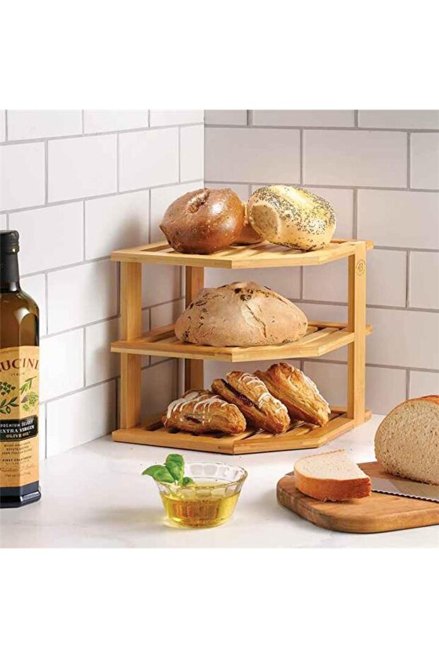 3 Katlı Bambu Köşeli Raf Organizer - 1
