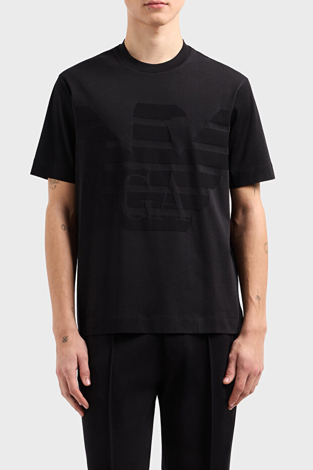 Jacquard Logo Printed 100% Cotton Regular Fit Crew Neck t Shirt Men t Shirt