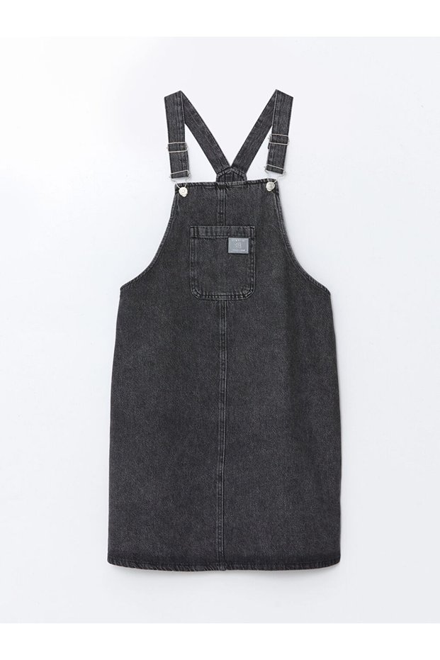 Lcw Comfort Square Neck Printed Straps Women's Jean Salopet Dress