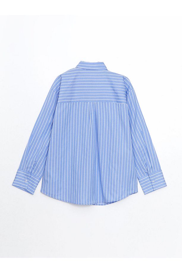 LCW Comfort Mavi Çiçekli Oversize Poplin Kadın Gömlek - 8