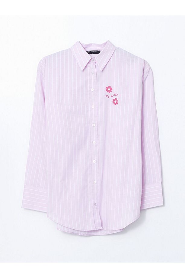 LCW Comfort Çiçekli Oversize Poplin Kadın Gömlek - 1