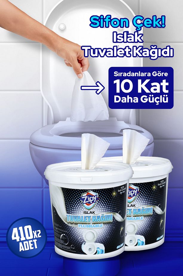 2 Adet'li %100 Selüloz Ve Tuvalete Atılabilen Suda Çözünen Islak Tuvalet Kağıdı 410 Adet * 2 Adet - 1