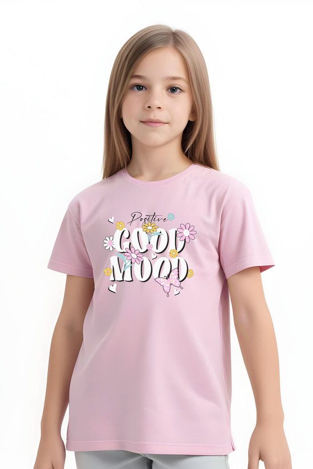 Positive Good Printed Girls' Short Sleeve T-Shirt