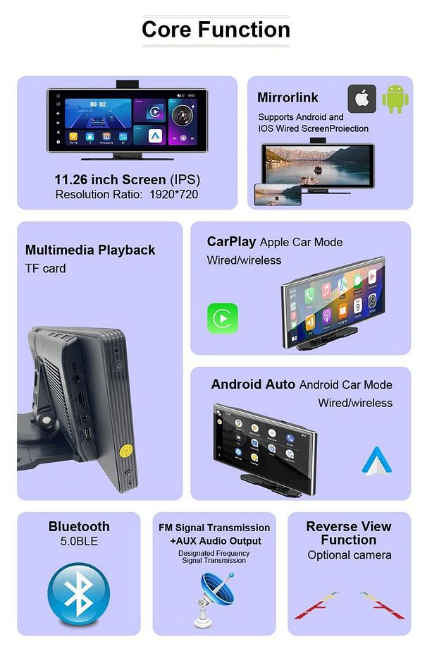 Carplay  Android Uyumlu 10.2 İnç Büyük Ekran Tak Çalıştır 4K Ön/Arka Çift Kameralı Araç Ekranı - 7