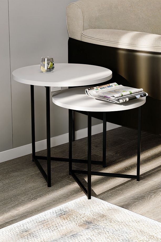 Core Yuvarlak Zigon İkili Sehpa - 45cm Çap - 40cm Çap - 1