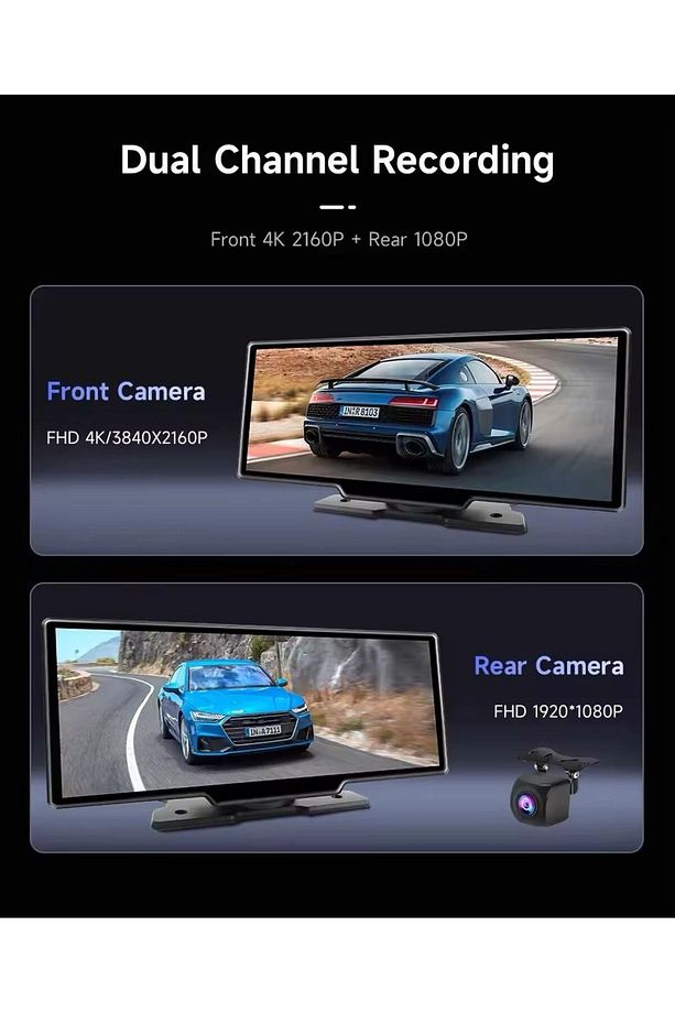 Carplay  Android Uyumlu 10.2 İnç Büyük Ekran Tak Çalıştır 4K Ön/Arka Çift Kameralı Araç Ekranı - 5
