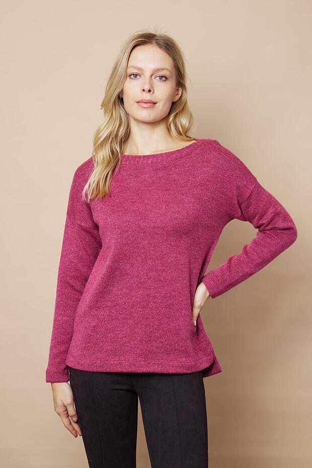 Women's Lightweight Flexible Trkio Boat Neck Off-Shoulder Long Sleeve Sweater Blouse-Cherry